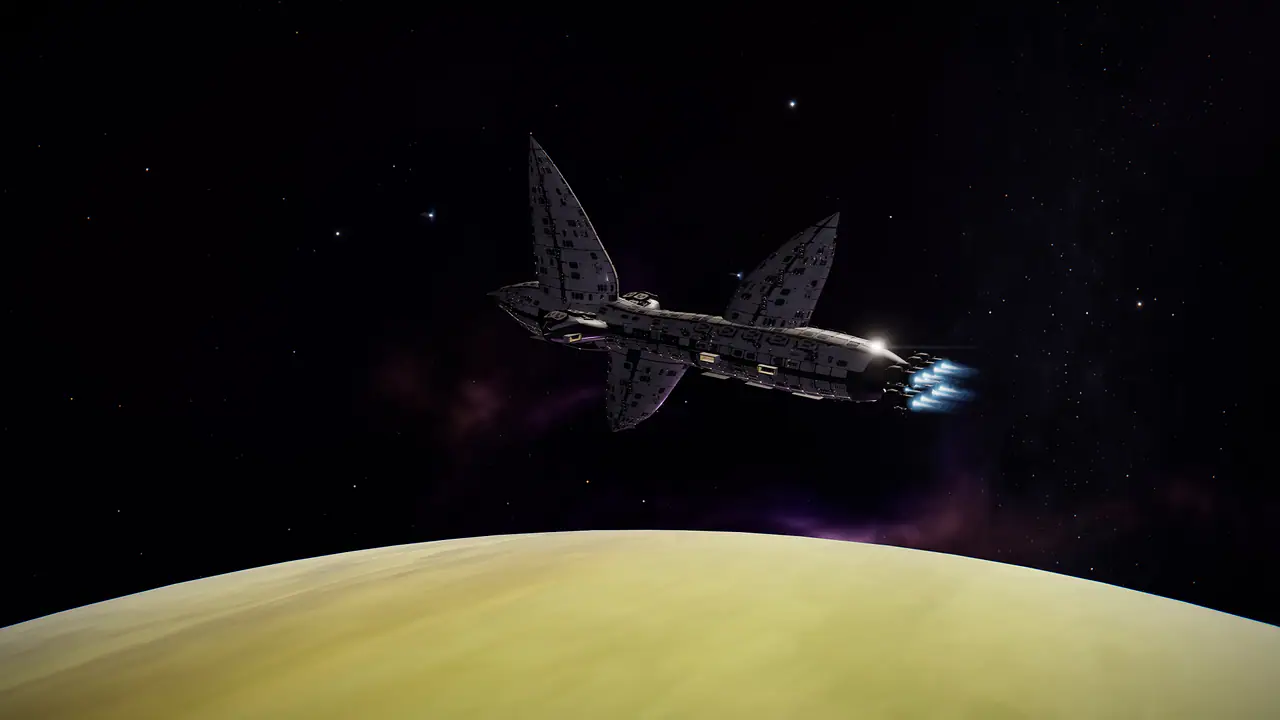 A Behemoth-class hull dwarfing the escorts around it.